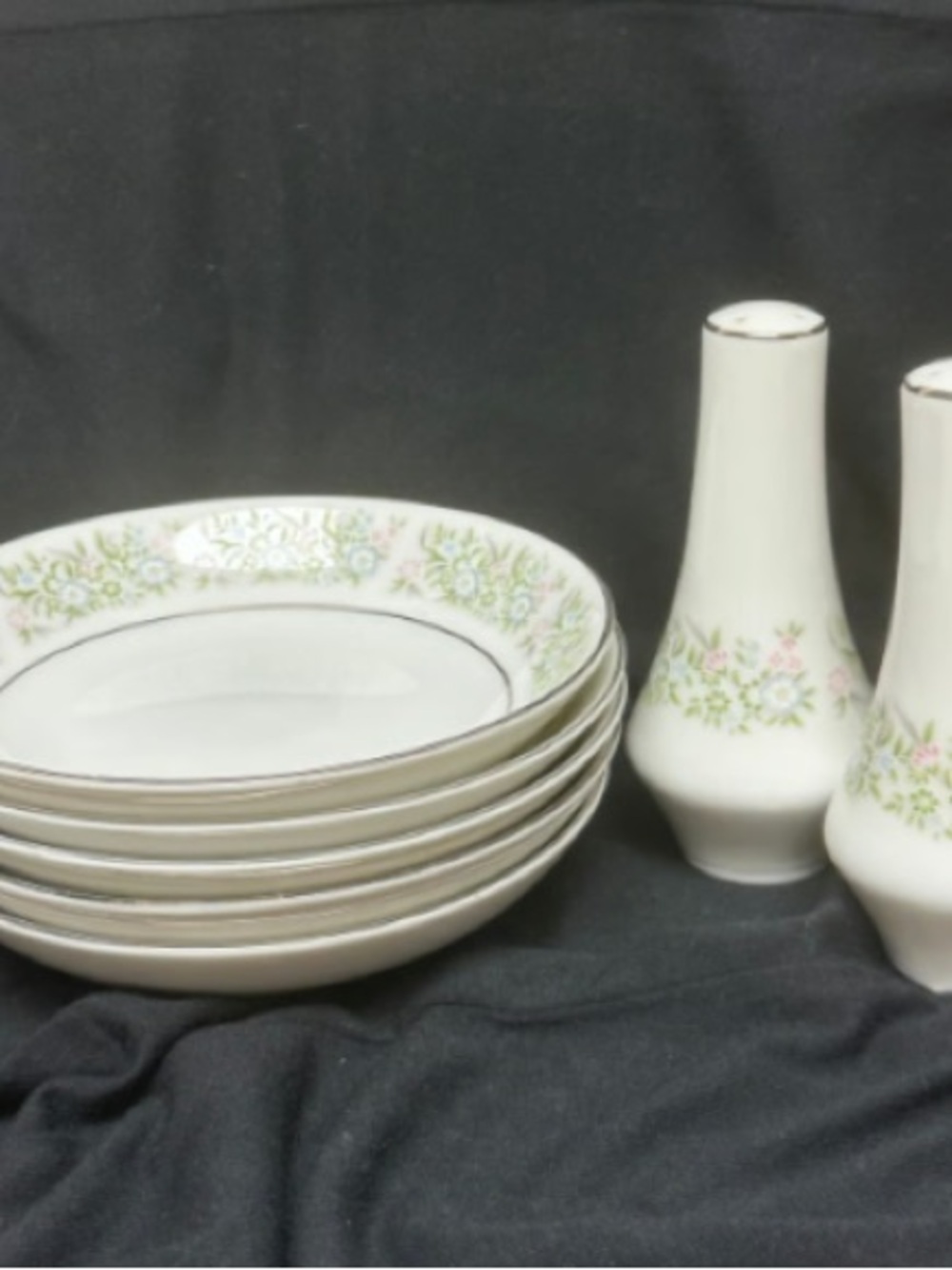 Classic White Ceramic Bowl Set with Pink and Green Floral Trim